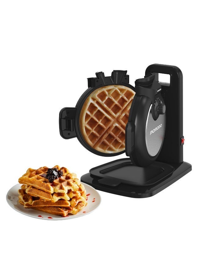 porodo Vertical Waffle Maker Hassle-Free Waffle with 5 Heat Levels & Nonstick Plate / 3 Min Waffle Making / Batter Tray / Even Heat Distribution / Compact Smart Design / Vertical Pouring - Black - Image 1
